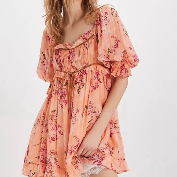 Free People Marney mini dress peach combo small NWT - Picture 5 of 6